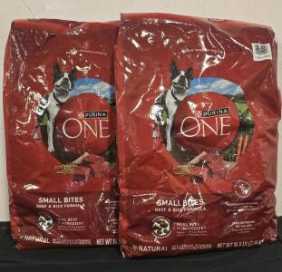(2) 16.5lbs Bags Of Purina One Dog Food, Small Bites Beef & Rice Forumla