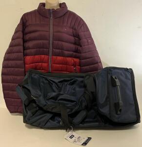 Tommy Hilfiger Men&rsquo;s Packable Puffer Jacket (2XL) & Coolife Rolling Duffel Travel Bag