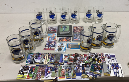 (12) San Diego Chargers Cups & Various NFL Collector Cards