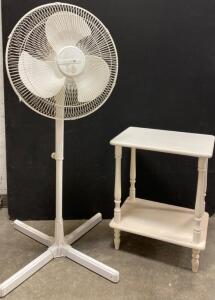 Oscillating Fan And Small White Side Table