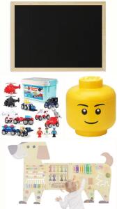 Kids Toys Including Dog Busyboard Wall Toy, Emergency Vehicles Toy Set, LEGO Storage Head & Chalk Board (24.4&rdquo;x18.1&rdquo;)