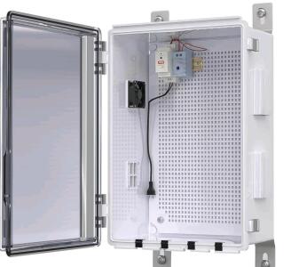 Outdoor Electrical Box with Thermostat and Fan, Ventilated Design- New In Box
