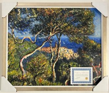 Authentic Hand Painted La Pastiche Bordighera Oil Painting W/ Champagne Silhouette Frame, 22.4" x 26.4"