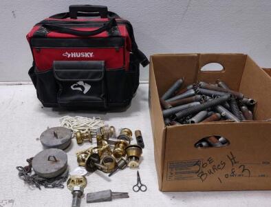Husky Rolling Tool Bag. 14" x 17". Door Handles. Box Of Springs. + more