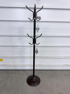 Metal Coat Rack, Brown with Silver Hooks, 12 Hooks, Double-Tier Design