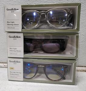 (3) Assorted Goodfellow & Co. Flat Top Blue Light Filtering Reading Glasses