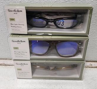(3) Assorted Goodfellow & Co. Flat Top Blue Filtering Reading Glasses
