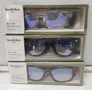 (3) Assorted Goodfellow & Co. Flat Top Blue Filtering Reading Glasses