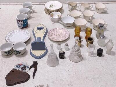 Vintage Kitchenware. Large Stack Of Plates Have 22 KT Gold Plated Rims. (Made in USA/England/Japan.) + Knick knacks.