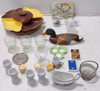 Vintage Serving Pitcher / Candy Dish (Both Made In England.) Spinning Centerpiece Food Tray, Mallard Decoy + More.