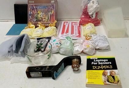 Trailer Hitch Ball. (2) Neck Braces. Antique Holy Bible. (8) Bags Of Kids Toys. Laptops For Dummies. +More.