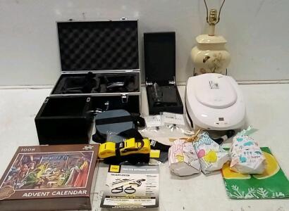 Lean Mean Grilled Machine. (Turns On, Looks Clean On The Inside.) Potensic Drone. (Unable To Test. Looks In Rough Shape. The Case It's In Is Very Nice.) TRX Portable Gym. Skybar Wine Bottle Opener. + More.