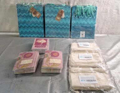 (3) 6-Piece Gift Bag Packs, (3) 12-Piece 9" x 12" Drawstring Cotton Muslin Bags & (75) Mother's Day Cards