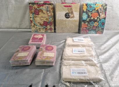 (3) 6-Piece Gift Bag Packs, (3) 12-Piece 9" x 12" Drawstring Cotton Muslin Bags & (75) Mother's Day Cards