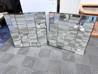Pair of Rectangular Decorative Wall Mirrors, Mosaic-Style, Black Frame