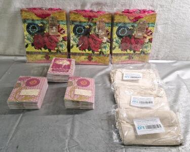 (3) 6-Piece Gift Bag Packs, (3) 12-Piece 9" x 12" Drawstring Cotton Muslin Bags & (75) Mother's Day Cards
