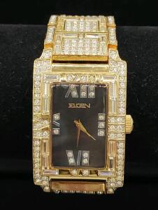 (1) Elgin Gold Tone Men's Glitz Crystal Dress Watch