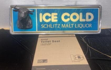 Schlitz Malt Liquor Bar Sign 13x38 and New Round Toilet Seat