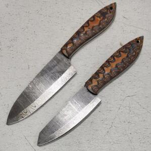 (1) Damascus Steel Chefs Knife With Wood Handle (1) Damascus Steel Utility Kitchen Knife With Wood Handle