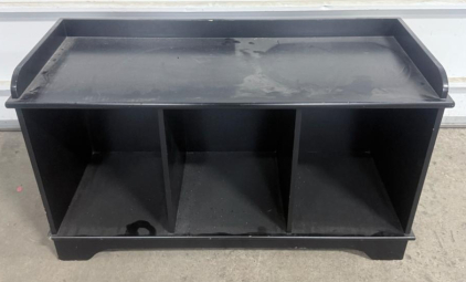 Black Engineered Wood Storage Shelf with 3 Compartments