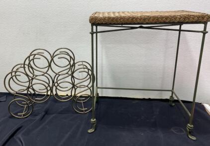 Metal Table With Wicker Top 20&rdquo;x14&rdquo;x2&rsquo; / Metal Wine Bottle Stand