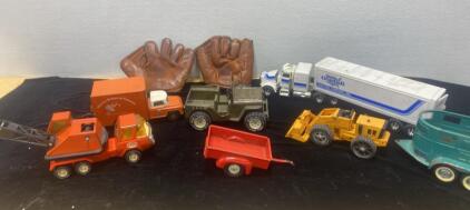 Vintage Toys / (2) Baseball Gloves / Tonka Jeep / Semi Truck and More
