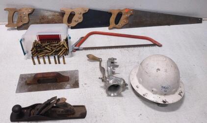(89) 30-06 Brass Cartridges For Reloads, Meat Grinder (Clean,) 3 Hand Saws, Bow Saw & More.