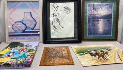 Framed Art 19x23 and 18x23 / Unframed Art - Princesses 13x19 - Horse Racing 20x15