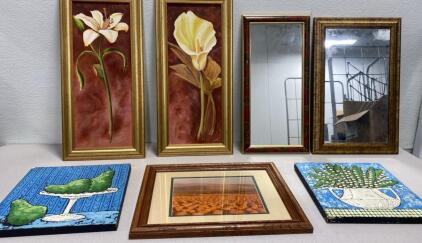 Art Work ( Flowers 11x23 and Stll Life 12x12.5 ) and (2) Mirrors 10x20 and 13x19