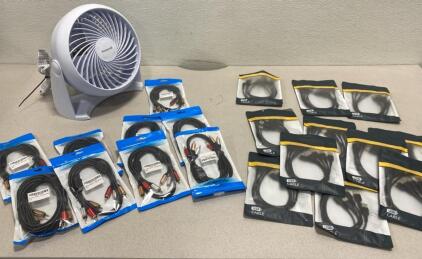 New Honeywell Fan / 9 New Audio/Video Cables / 10 New Fast Charging USB Cables