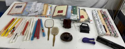 Vintage Brush & Mirror & Assorted Office Items