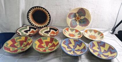 (10) Assorted Hand Woven Wall Hanging Baskets