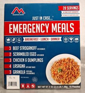 (1) Mountain House Emergency Meal Kit (28) Serving / (15)Pouch Assortment, Best By Date Jun 2051