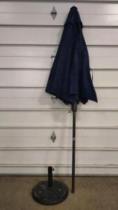Navy Blue Outdoor Patio Umbrella with Round Plastic Base