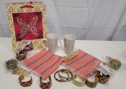 Assorted Decorative Accessories Set - Mugs, Bracelets, Napkins, Gift Bag