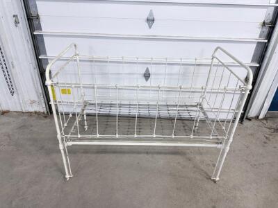 Antique Metal Baby Crib, White, with Casters, Wire Spring Support