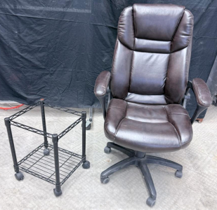 Dark Brown Office Chair with 5-Star Swivel Base and Metal Rolling Cart