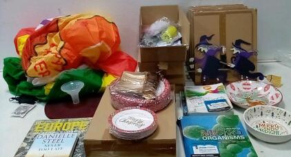 Inflatable Tube Man /Air Dancer (Plugged in/Works.) (4) Balloon Arch/ Garland Kit (For Making Balloon Displays.) LOT of (11) Tin Halloween Decorations. 1st Print Danielle Steele Novel. +More