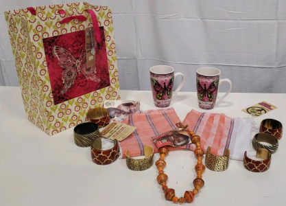Assorted Decorative Accessories Set - Mugs, Bracelets, Napkins, Gift Bag