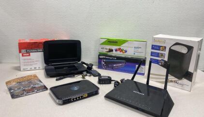 RCA Portable DVD Player ( Works - Like New ) / Digital Film Scanner / NetGear Router ( Powers On )