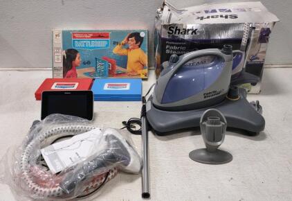 Shark Fabric Steamer (Looks Like New.) Steelcase RoomWizard II Model RW20. Vintage Battleship Game (All Pieces Appear To Be In Box.)