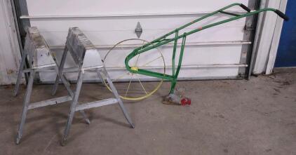 Manual Garden Cultivator & Metal Sawhorses Set