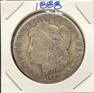 1888 U.S. Mint Morgan Dollar Silver Coin, 90% Silver, Reeded Edge
