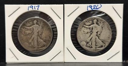 1917 & 1920 Walking Liberty Half Dollar Coins, US Mint, 90% Silver