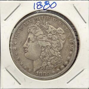 1880 Morgan Silver Dollar, United States, 90% Silver, No Mint Mark