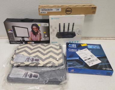 (1) Viltrox L116T or Similar 120-LED Panel Video Light (1) Dell AC511 Stereo USB Sound Bar (1) Air Technik Cabin Air Filter (2) Runetz Gabbro series 13-inch Laptop Sleeve (1) Rock Space AC2100 Dual Band Gigabit WiFi Router