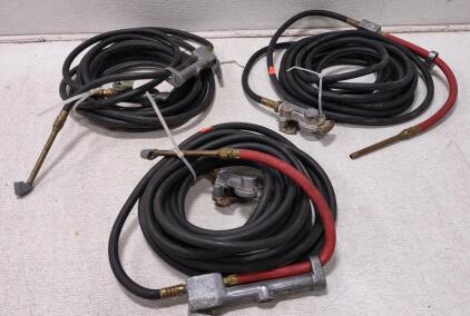 (LOT Of 3) Goodyear Grip 50ft x 3/8in Rubber Air Hoses. (2) Straight Dual Head Air Chucks.