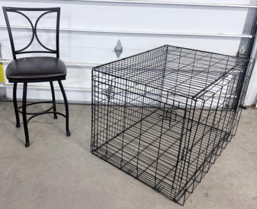 Black Metal Wire Dog Crate, Double Door, Foldable, 42"x28"x30" & (1) Barstool Swivel Chair