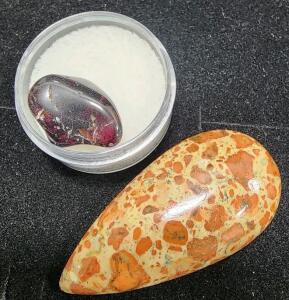 (1) 59.75 Ct. Natural Rare Astroid Jasper Top Quality Gemstone Cacochon (1) 19.40 Ct. Natural Tumbled Pollished Idaho Star Garnet