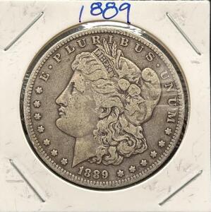 1889 Morgan Silver Dollar, Philadelphia Mint, 90% Silver, Lady Liberty Design